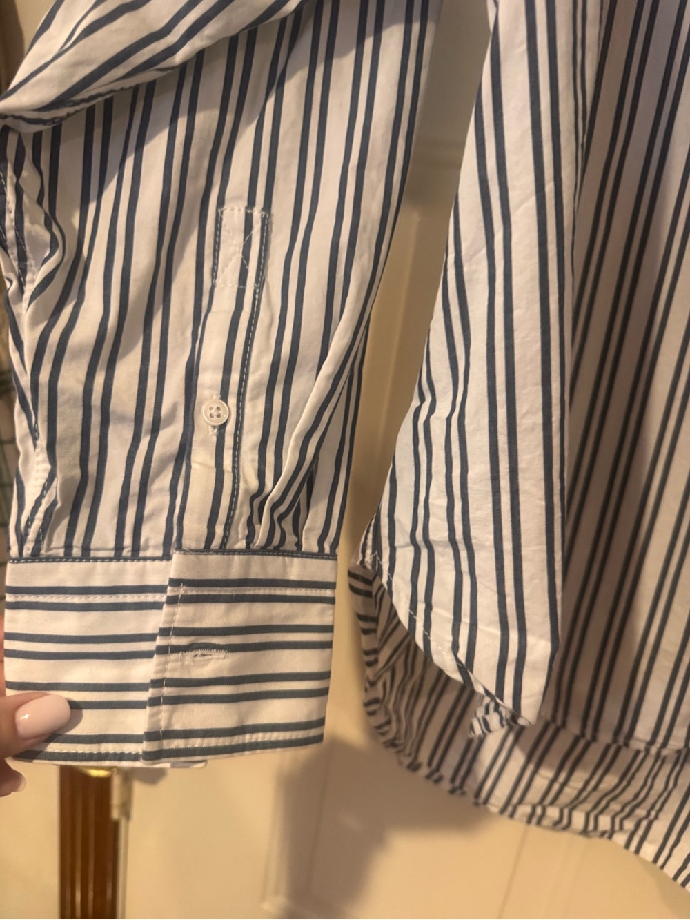 J. Crew Etiene Oversized White Button-Down Shirt with Navy Stripes - Picture 3 of 5